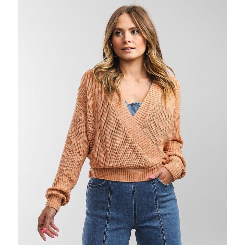 Billabong Bring it Surplice Wrap Front Sweater Women’s Small V Neck Cropped